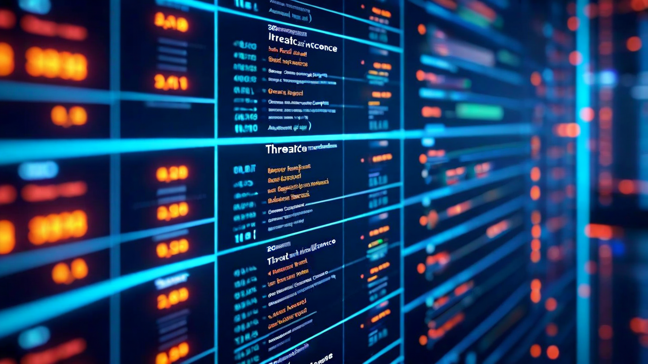 Threat intelligence feed - IOC list with severity scores and matching assets